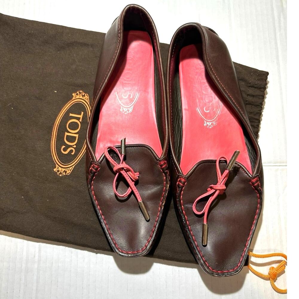 Tod's Women's Gommino Brown pink Leather driving Loafers Size 36.5 w dustbag